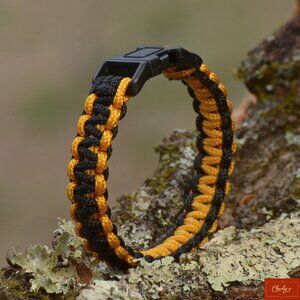 Men’s Black & Yellow Paracord Bracelet Fits 6"–6.25" Wrist Handmade USA (ID208)